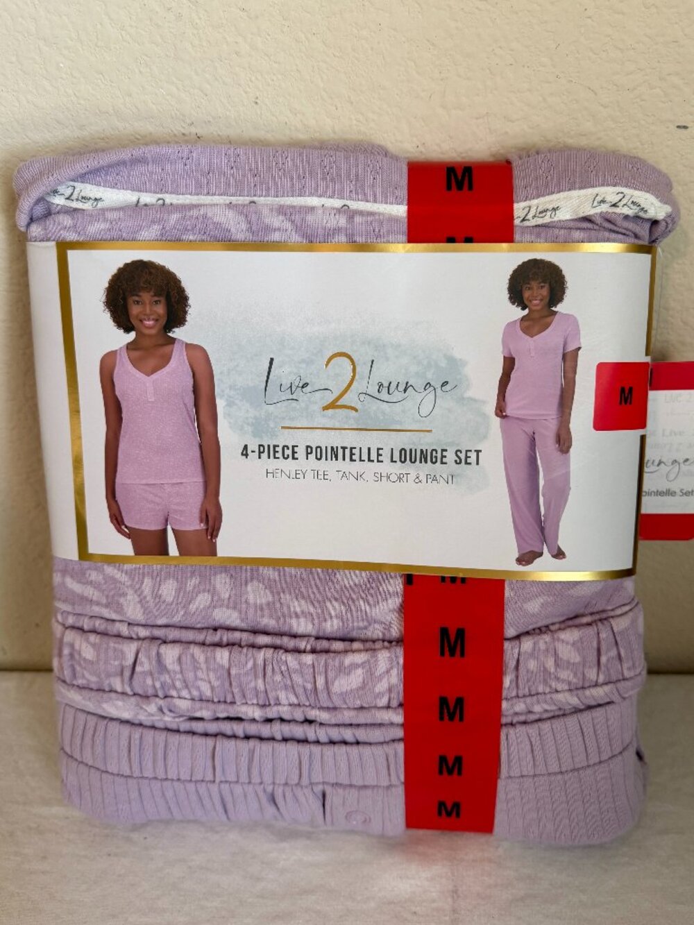 Live 2 Lounge Women's 4 Piece Pointelle Lounge Pajamas Set Size M Soft Purple